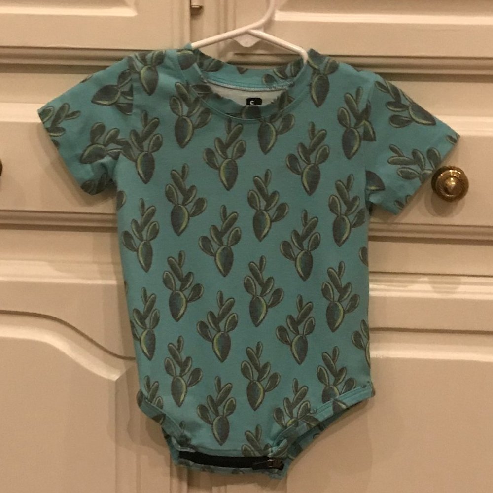 Caboose Kids Teal Knit Romper, 6/12 months